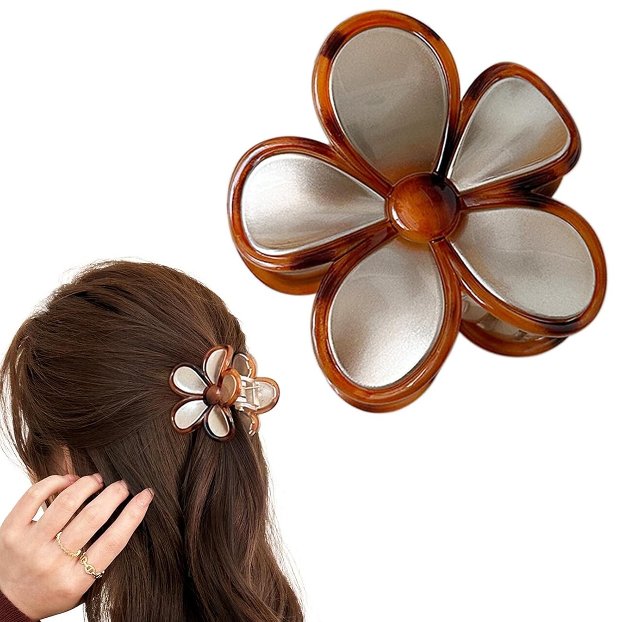 Hawaiian Flower Hair Claw Clip for Women Large Floral Hair Clips(Gold)